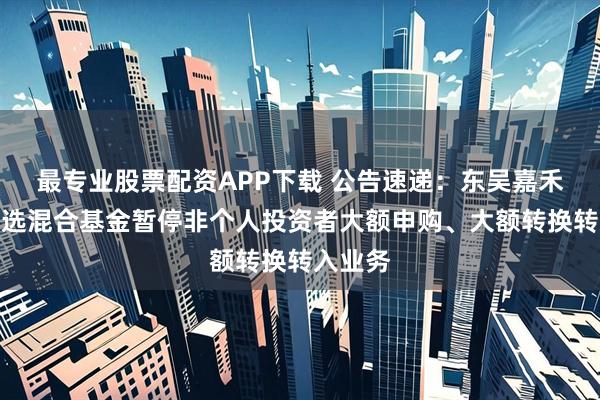 最专业股票配资APP下载 公告速递：东吴嘉禾优势精选混合基金暂停非个人投资者大额申购、大额转换转入业务